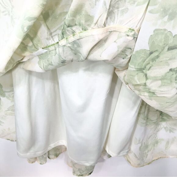 Flying Tomato Cream Green Floral Off Shoulder Flowy Tiered Belted Maxi Dress - Picture 15 of 16